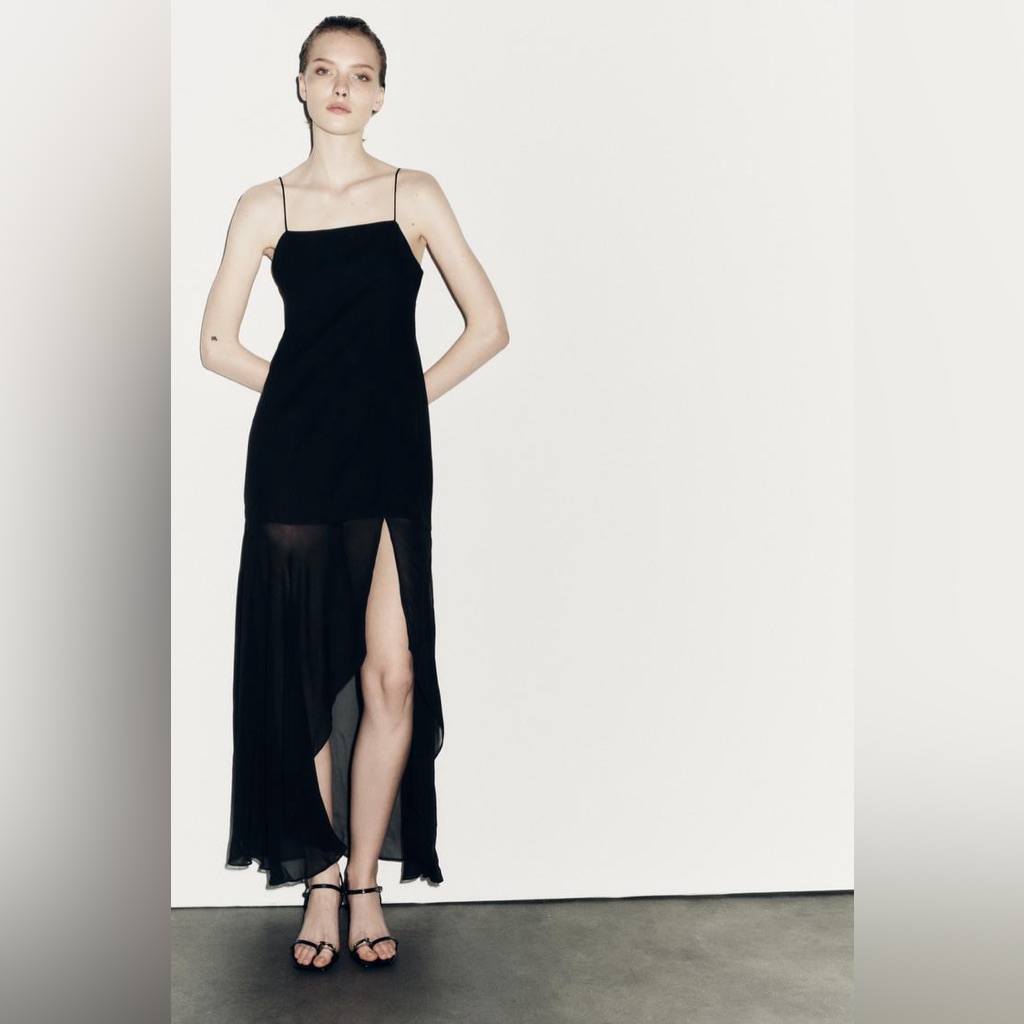 Nwt Zara Women Collection Long Contrast Dress In Black - Small